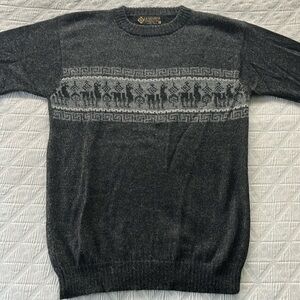 Charcoal Crewneck Sweater with Nordic Pattern